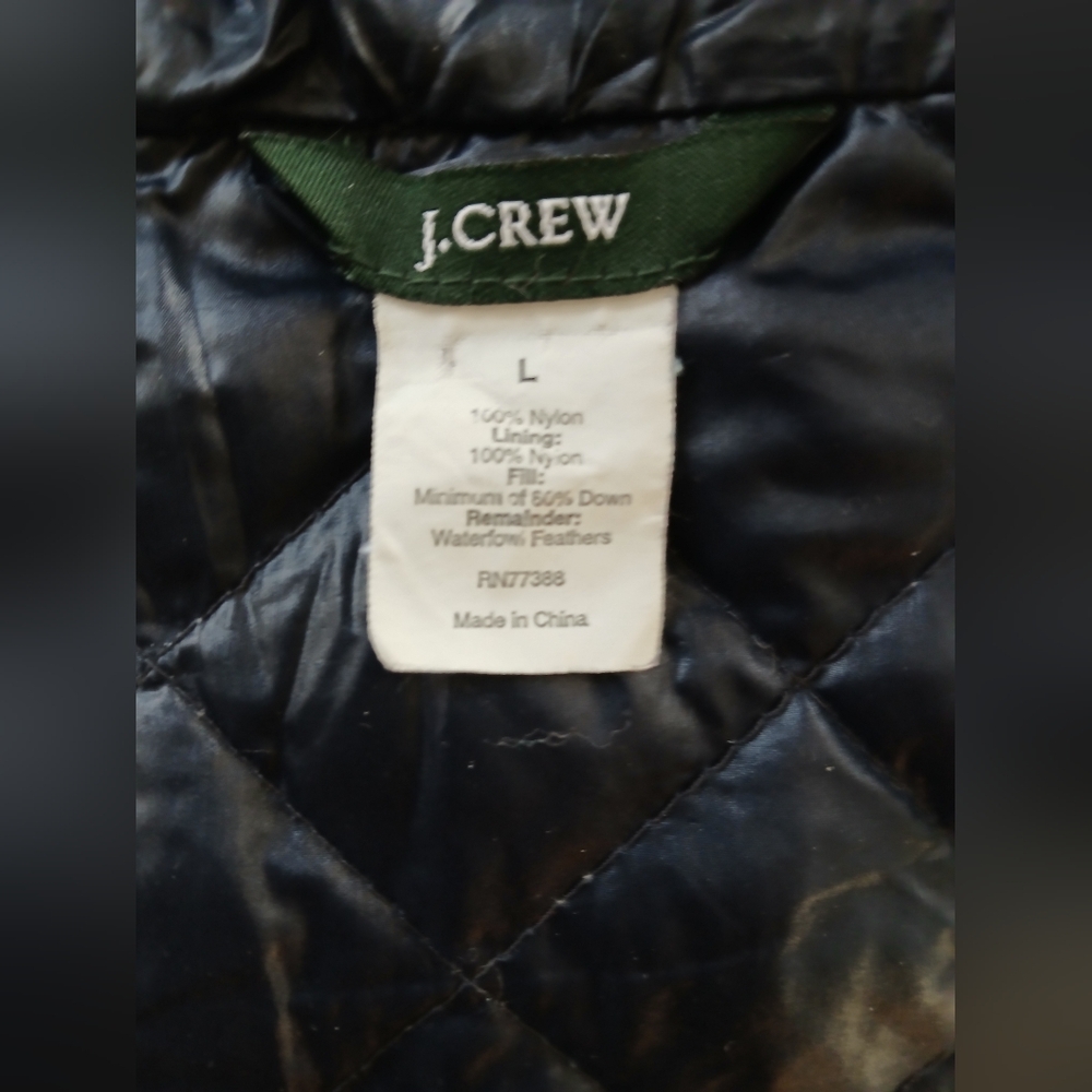 🪻J. Crew Quilted Navy Hooded Double-breasted Quilt Jacket - l - Picture 3 of 5